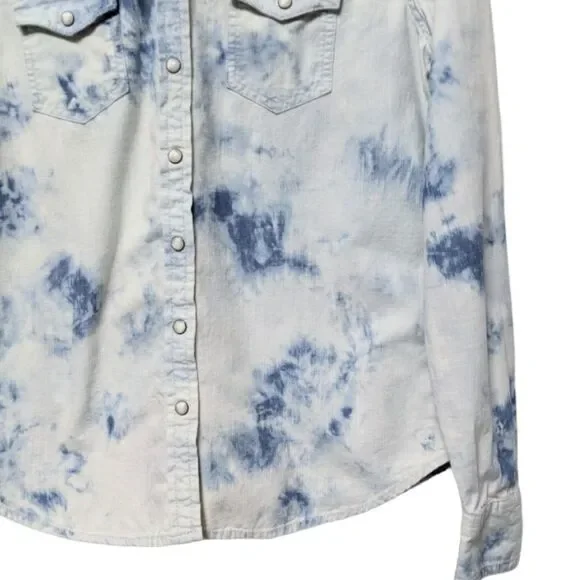 AEO Favorite Fit Acid Wash Snap Button Shirt M - Picture 4 of 8